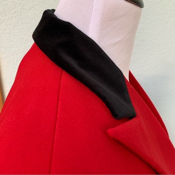 Lauren Ralph Lauren Red Wool Black Velvet Cropped Shoulder Pad Blazer Jacket - Picture 3 of 13